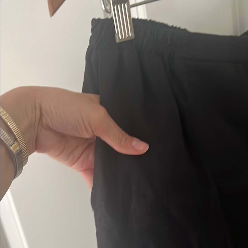 Vintage Alissa Black Linen Wide leg ankle Pants with elastic waist & pockets med - Picture 2 of 7